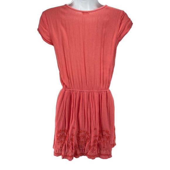 Hollister Mini Dress Floral Embroidered Button Stretch Elastic Waist coral small - Picture 2 of 15